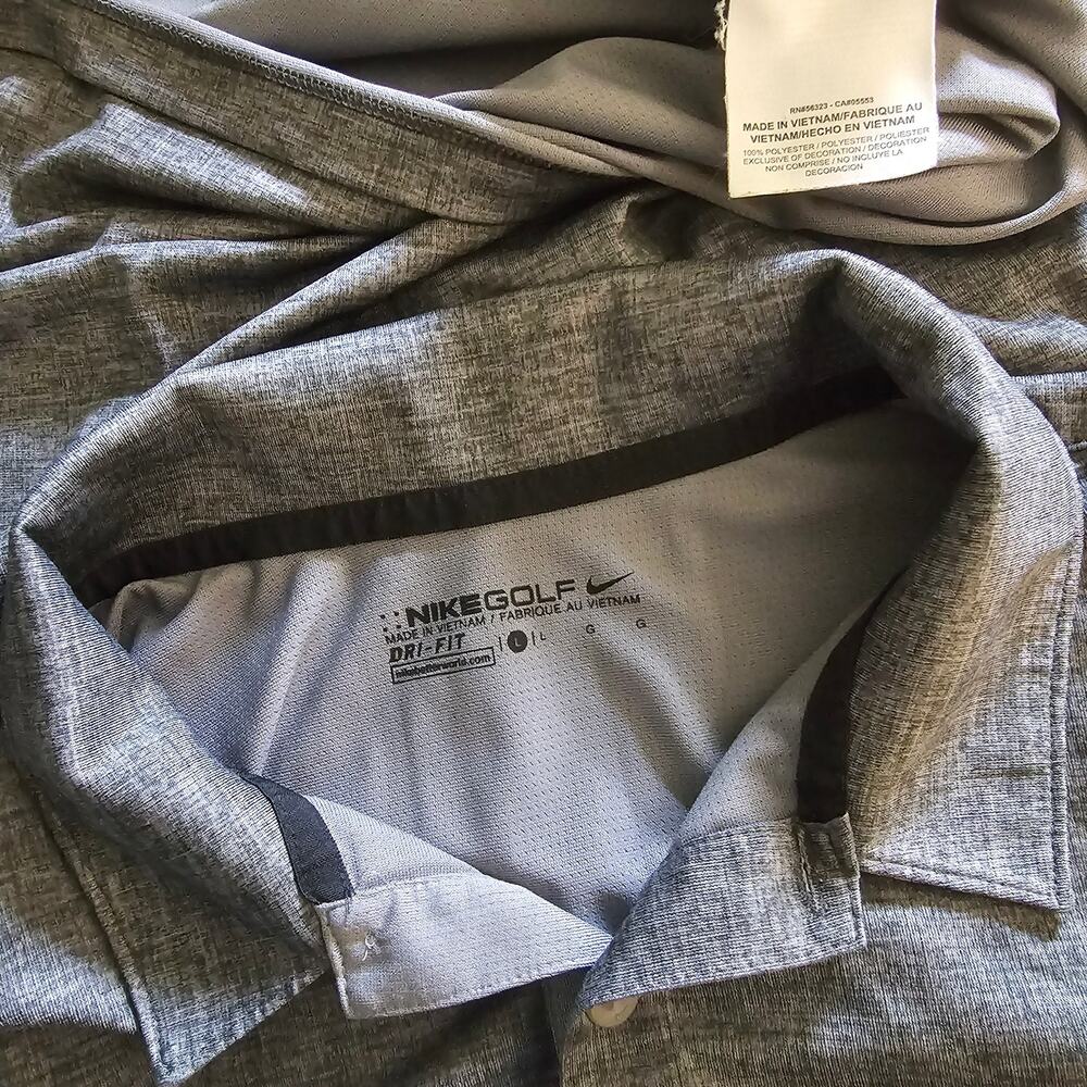 NIKE DRI-FIT Golf Short Sleeve Polo SHIRT Gray ROCA PATRON Men's size Large - Picture 3 of 6